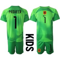 Holland Remko Pasveer #1 Målmand Hjemmebanesæt Børn VM 2022 Kortærmet (+ Korte bukser)